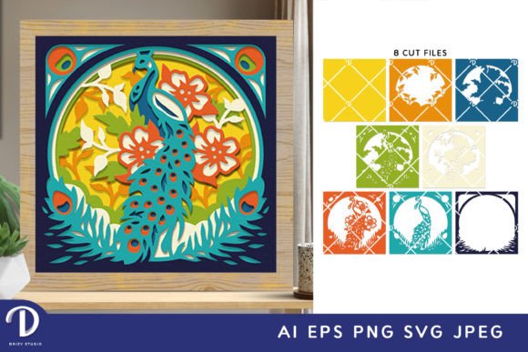 Beautiful Peacock 3D SVG Shadow Box