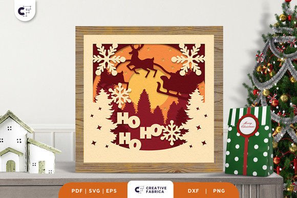 Christmas Sleigh HoHoHo Shadow Box 3D SVG
