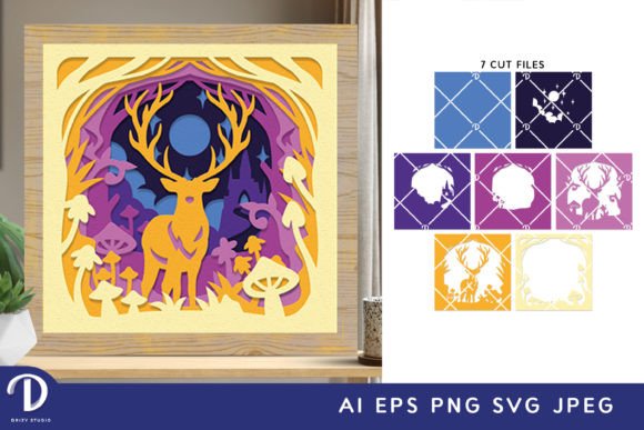 Deer in Enchanted Forest 3D SVG Shadow Boxes