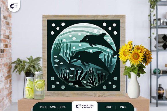 Dolphin 3D Light Box Papercut 3D SVG