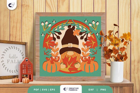 Fall Gnome with Maple Leaves 3D SVG