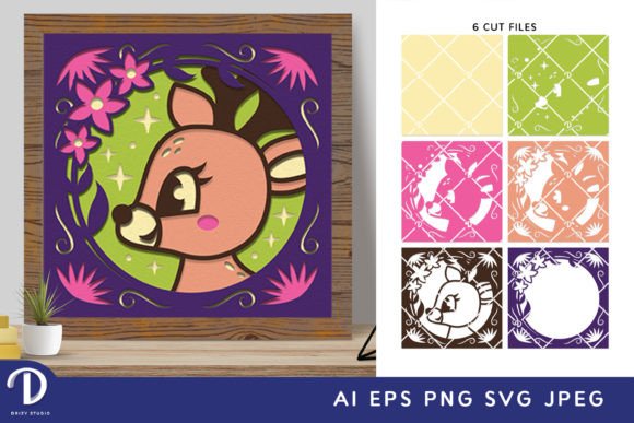 Fawn in Floral Frame 3D SVG