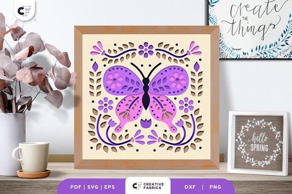 Folk Art Butterfly 3D Shadow Box SVG
