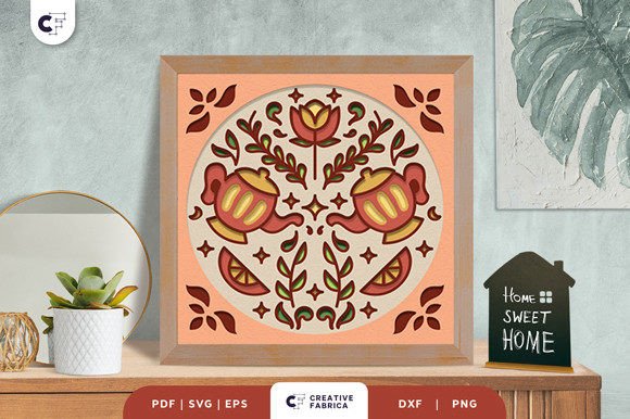 Folk Art Teapot 3D Light Box: 3D SVG Ornaments