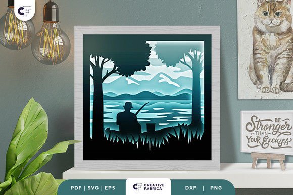 Forest Lake 3D Light Box Paper Cut