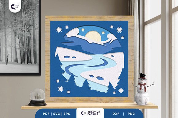 Frozen River Shadow Box Paper Cut 3D SVG