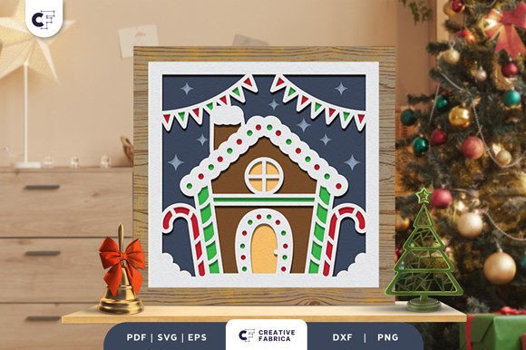 Gingerbread House 3D Shadow Box SVG
