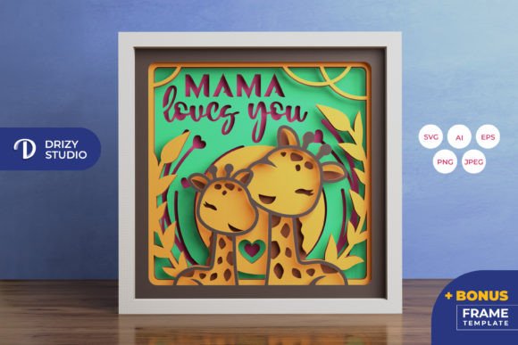 Mama and Baby Giraffe 3D SVG Shadow Box