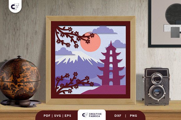 Mount Fuji with Cherry Blossom 3D SVG