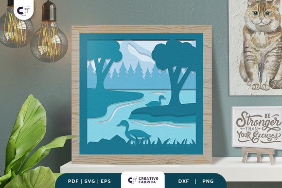 Nature Lake 3D Shadow Box Paper Cut
