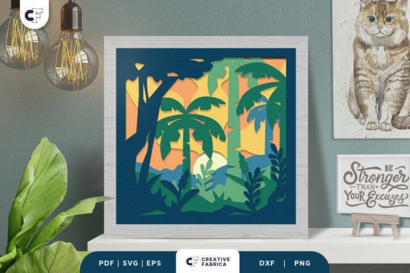 Palm Forest 3D Light Box Paper Cut