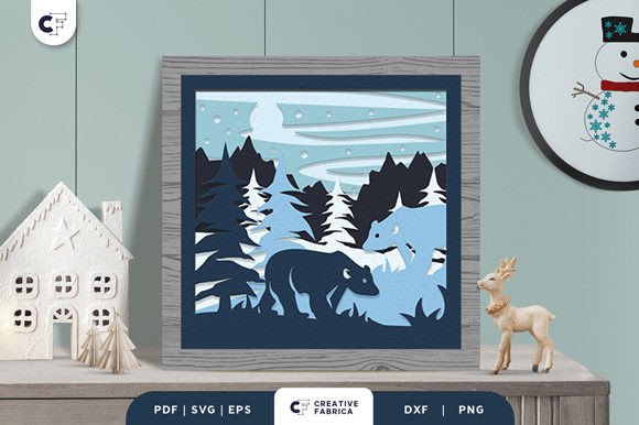 Polar Bear Forest 3D Light Box SVG