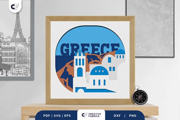 Santorini Greece 3D Light Box Paper Cut
