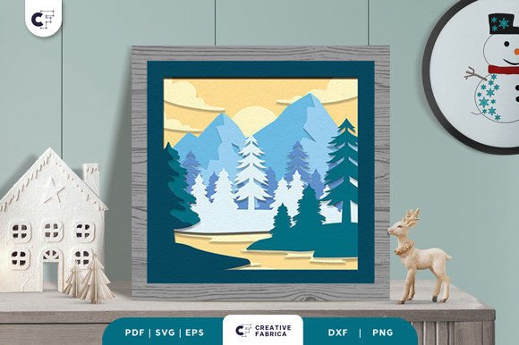 Snowy Mountain 3D Light Box: Winter 3D SVG Design