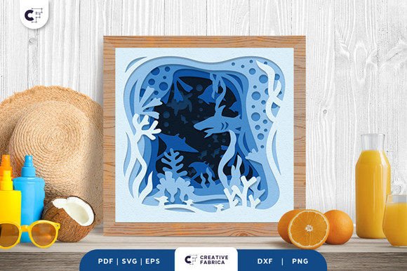 Underwater Life Shadow Box Paper Cut SVG