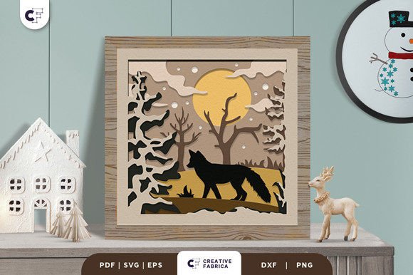 Winter Fox 3D Shadow Box SVG