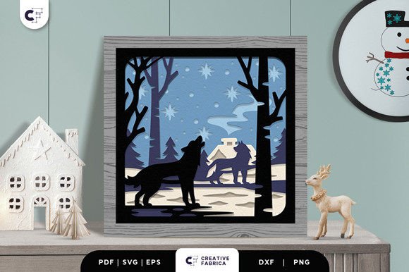 Wolf Winter Forest 3D Shadow Box